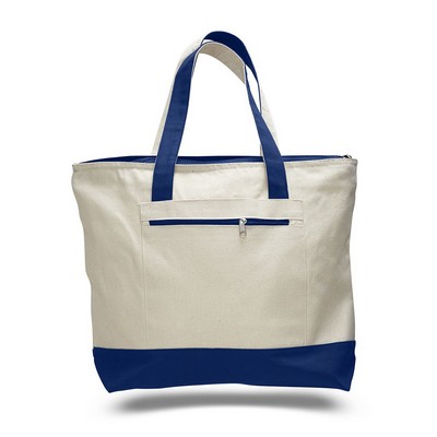 Canvas Zipper Tote Bag (with Color Handles)