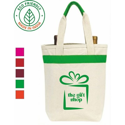 2 Bottle Elite 12 oz Canvas Wine Tote Bag | Travel Gift Carrier Green (10x11x3.5)