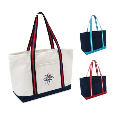 Bold Striped Handles & Secure Zip Top Tote Bag