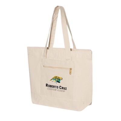 12 Oz. Natural Heavy Cotton Canvas Two Tone Zippered Tote Bag